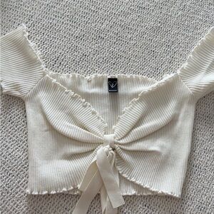 Windsor Ivory Ribbed Tie-Front Blouse